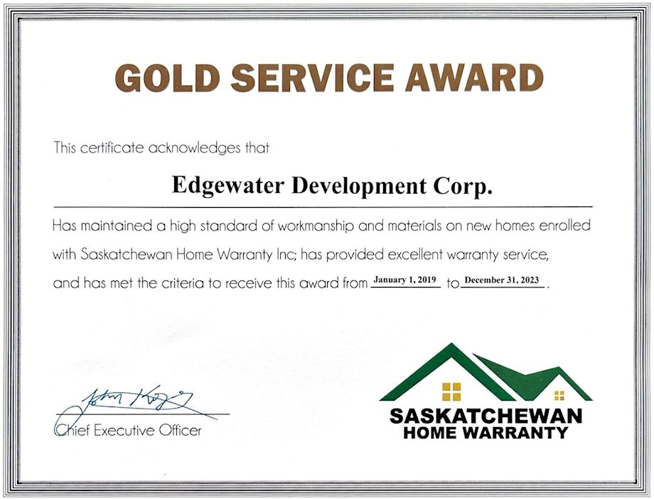 Gold Service Award Winning Saskatoon Homebuilder